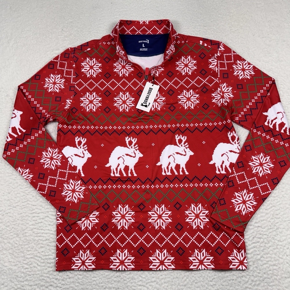 Bogey Bros Golf Reindeer Games 1/4‎ Zip Pullover Men Size Large NWT